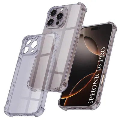 Produktbild von Techsuit – Stoßfeste transparente Silikonhülle für iPhone 16 Pro – rauchschwarz