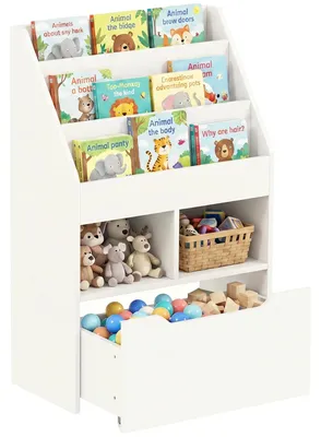 Productafbeelding van Kinderplank met lade, boekenkast met vakken, 60 x 29,9 x 90 cm, wit