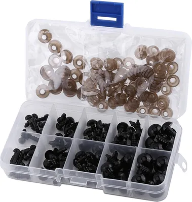 Obrázok produktu pre 100 ks čiernych plastových očí – pre bábiky, hračky a remeselné projekty, 6–12 mm, s tesnením