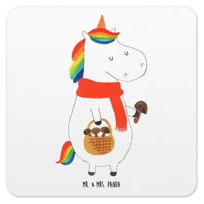 Produktbild von Mr. & Mrs. Panda Tischuntersetzer Einhorn Pilz 6er Set - Weiß - Geschenk, Unicorn, Tassen-Untersetzer, Untersetzer für Gläser, Pilze, Spruch, Coaster, Tassen, Einhörner