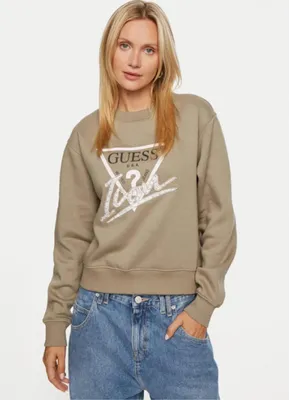 Productafbeelding van GUESS dames sweatshirt, model CN Icon, kleur groen, maat L – Elegantie voor elke dag
