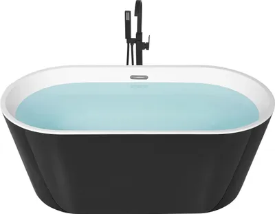 Produktbild von BELIANI Badewanne Schwarz und Weiß Acryl Oval 170 x 72 cm Freistehend mit Überlauf Modern Badezimmer Ausstattung