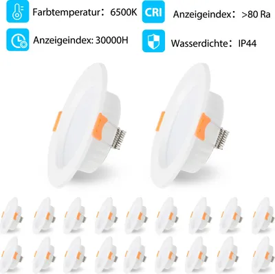 Immagine prodotto di Aopunly Faretto da incasso a LED 20 pezzi 5W bianco freddo non dimmerabile 400LM luce da incasso piatta Faretto da incasso a soffitto