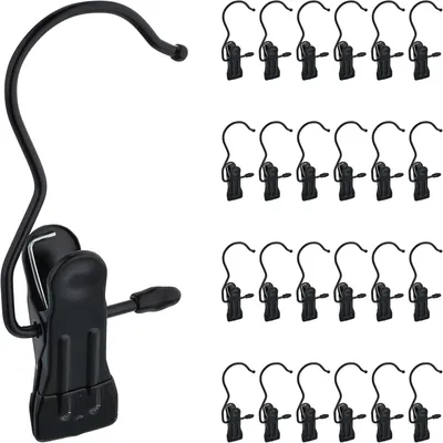Produktbild von Stiefelhalter, Set mit 25 Stück - Rutschfeste Unterlage - 360° drehbare Haken - Stiefelklemmen - Metall - Schwarz