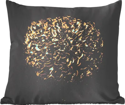 Produktbild von MuchoWow® Zierkissen Sofakissen Wohnzimmer Dekokissen 45x45 cm Blumen - Blätter - Gold - Schlafpolster - Polster für das Sofa