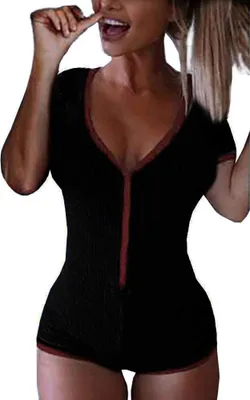 Produktbild von Kurzarm-Body für Damen Halsausschnitt Schwarz und Rot Elastisch L