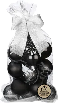 Produktbild von Weihnachtskugeln Kunststoff im Geschenkbeutel 6cm 16er Set Schwarz Mix