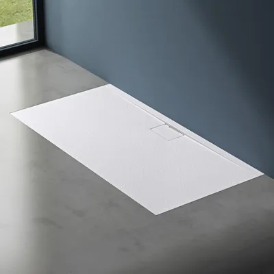 Image de doporro Receveur de Douche Bac à Douche Ultra Plat en Solid Surface Blanc Mat Geoma07 70x160x3 cm