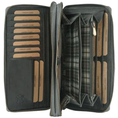 Produktbild von Benthill Damen Geldbörse Echt Leder XXL - Portemonnaie Groß mit RFID Schutz - Echtleder Vintage Damenbörse mit vielen Kartenfächer inkl. Geschenkbox