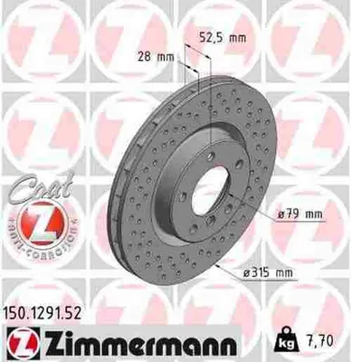 Produktbild von ZIMMERMANN Sport Coat Z Bremsscheibe Vorne Rechts für BMW 3 Limousine (E36) 315mm 150.1291.52
