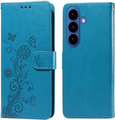 Produktbild von Mobigear Flowers  Samsung Galaxy S26 Plus Hülle Klapphülle Geldbörse - Blau