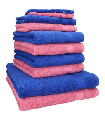 Produktbild von Betz 10-tlg. Handtuch-Set PREMIUM 2 Duschtücher 4 Handtücher 2 Gästetücher 2 Waschhandschuhe  Farbe: royalblau & altrosa