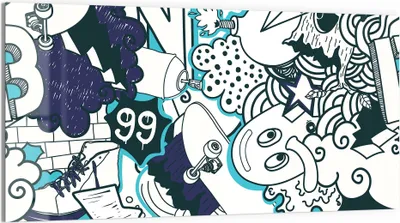 Produktbild von DEQORI Glasbild Echtglas 100x50 cm 'Urbaner Doodle-Mix' Wandbild Bild modern Deko