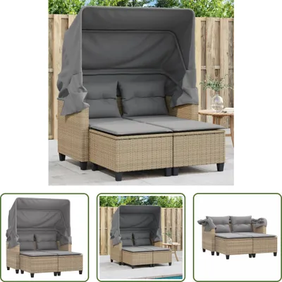 Image de The Living Store Canapé de jardin 2 places avec toit et tabourets Beige Poly Rattan