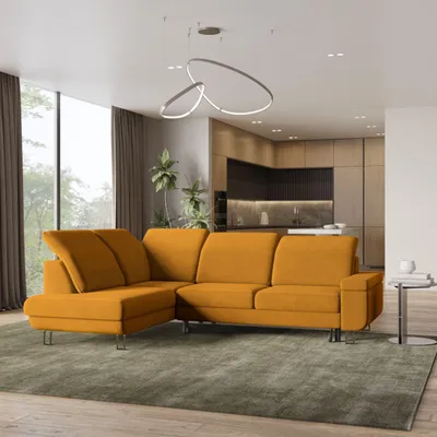 Produktbild von Masseno Ecksofa LERMA L-S mit Schlaffunktion L-Form, Sofa mit Bettkasten, Wohnzimmersofa, Couch, Soffa, Bettsofa, Couchgarnitur- Gelb, MONOLITH 48