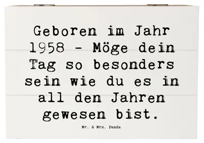 Produktbild von Mr. & Mrs. Panda Box Spruch 1958 Geburtstag 22 x 15 cm - Weiß - Geschenk, Aufbewahrungskiste, Geburtsjahr, Kiste, Schatulle, Geburtstagsfeier, besondere Geschenke, Truhe