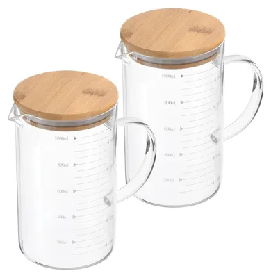 Productafbeelding van Solidchoice - Set van 2 Glazen Maatbekers van 1000ml met Houten Deksel