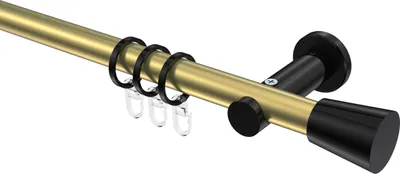 Produktbild von Interdeco Gardinenstange / Vorhangstange Messing-Optik / Schwarz, Typ Platon Sitra (Konus), 20 mm Ø 1-läufig, 160 cm