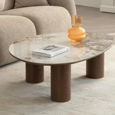 Produktbild von riess-ambiente Couchtisch ORGANIKO 110cm weiß braun marmoriert Keramik Pandora Walnuss pflegeleicht