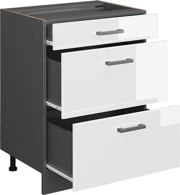 Produktbild von Küchenunterschrank Vicco R-Line Weiß Hochglanz 60 cm mit Schubladen, ohne Arbeitsplatte, Model 37822