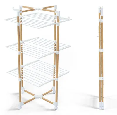 Vertikaler Wäscheständer, 3 Ebenen, modular, platzsparend, mit Rollen, weiß
