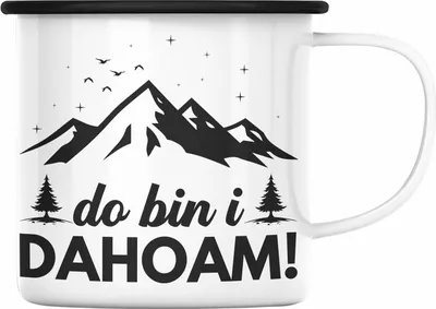 Produktbild von Trendation - Wandern Emaille Tasse Geschenk Do Bin I Dahoim Geschenk Berge Wanderer Geschenkidee (Schwarz)
