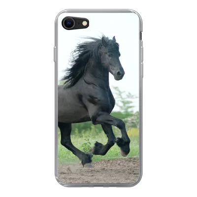 Produktbild von MuchoWow® Handyhülle Schutzhülle Hülle für iPhone 7 Pferd - Schwarz - Natur Silikon Softcase Handy Hülle - Kartenhalter