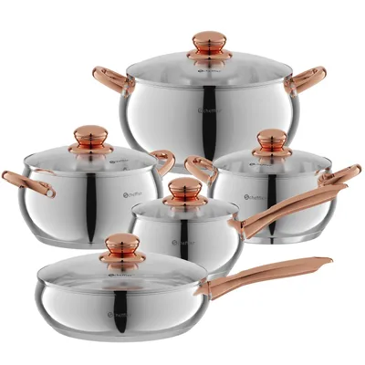 Produktbild von Topfset Scheffler 10tlg Induktions Töpfe Set, Edelstahl-Kochtopfset mit Deckel, Für alle Herdarten geeignet Silber + Champagner