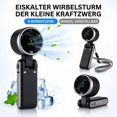 Produktbild von Tragbare Ventilator mit Kühlfunktion, 5 Stufen, 12 Stunden Betriebsdauer, mit Trageband, Turbo-Luftstrom