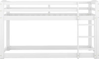 Produktbild von Flieks Etagenbett 90x200cm, Hochbett mit Leiter, Kinderbett mit Rausfallschutz, Massivholzbett Stockbett mit Lattenrost, Spielbett für Kinder, Weiß