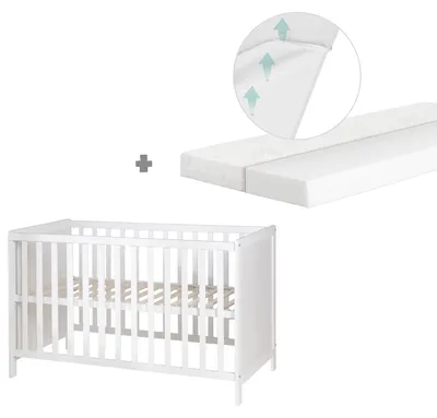 Obrázok produktu pre roba 2 v 1 prídavná detská postieľka 60 x 120 + matrac „safe asleep®“, biela, výškovo nastaviteľná, 5 priechodných priečok, vrátane roštu a matraca
