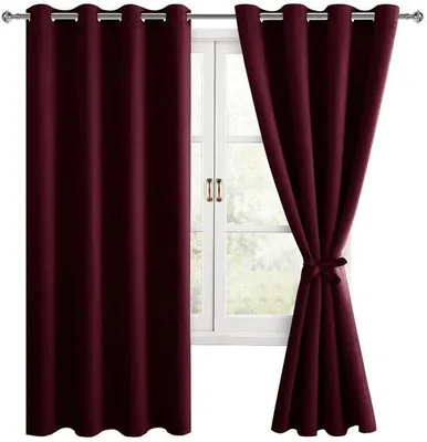 Obrázek produktu pro Tmavá záclona s kroužky, 1 ks, vínově červená, 132 x 160 cm