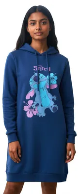 Produktbild von Disney Lilo & Stitch Sweatkleid für Damen - Oversize Hoodie Kapuzenpullover lang Sweatshirt langarm Blau M