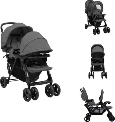 Produktbild von vidaXL Tandem-Zwillingskinderwagen Dunkelgrau Stahl -  Kinderwagen