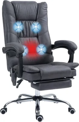 Zdjęcie produktu dla Fotel biurowy Vinsetto z masażem wibracyjnym, ergonomiczny fotel biurowy z podgrzewaczem lędźwiowym, funkcją odchylania, podnóżkiem, regulowanym na wysokość fotelem biurowym z mikrofibry, obrotowym fotelem z kieszenią boczną, ciemnoszary