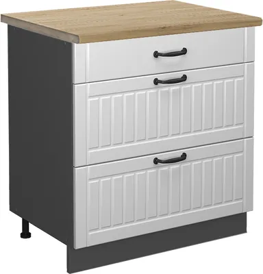 Produktbild von Küchenunterschrank Vicco Fame-Line Weiß Landhaus 80 cm mit 3 Schubladen, AP Eiche, Model 46113