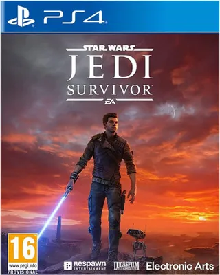 The cover art for the video game Star Wars Jedi: Survivor, featuring the main character holding a lightsaber.