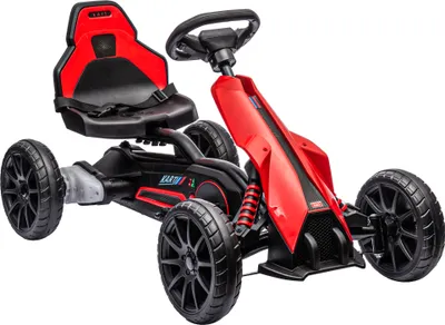 Produktbild von HOMCOM Go-Kart, Elektroauto für Kinder von 3 bis 8 Jahren, Kart mit 12-V-Batterie, einstellbare Geschwindigkeit 3–5 km/h und Sicherheitsgurtlast 30 kg, für den Außenbereich, 100 x 58 x 58,5 cm, Rot