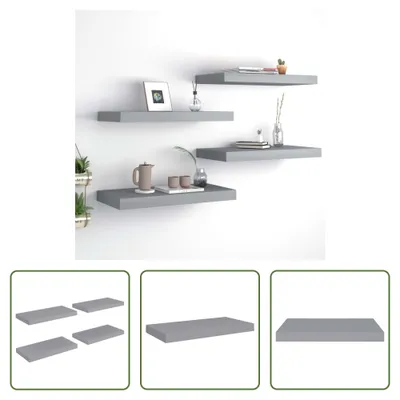 Obrázok produktu pre The Living Store Schweberegale 4 ks. Sivé 50x23x3,8 cm MDF