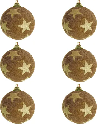 Image de 6 pcs. boules d'arbre de Noël étoile flockée or 8cm
