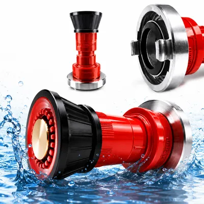 Produktbild von Kurze Feuerlöschdüse mit 2 Zoll Anschluss und 52 mm Durchmesser, verstellbarer Wasserstrahl