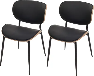 Image de lot de 2 chaises de salle à manger HWC-O45, chaise, bois courbé similicuir 280g/m² Öko-Tex ~ naturel, noir