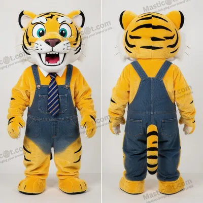 Obrázek produktu pro Maskot MASTICOT tygra s velkými zuby ve zlatavě žlutém pruhovaném provedení