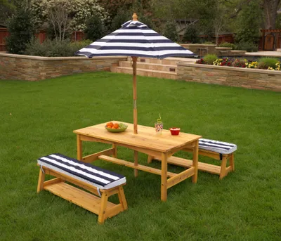 Produktbild von Kidkraft Gartentisch & Bänke mit Sitzkissen/Sonnenschirm; 106