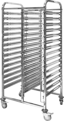 Zdjęcie produktu dla Wózek transportowy na tace pojemniki GN ze stali nierdzewnej podwójny 30-półek Mega-M 74x55x170 cm