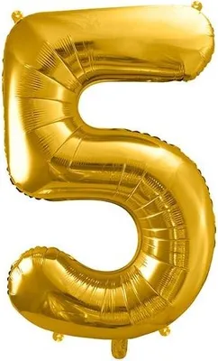 Immagine prodotto di Palloncino in foil oro a forma di numero "5" da 86 cm - l'accessorio perfetto per ogni festa! Festeggiate la vostra festa con questo elemento decorativo unico!