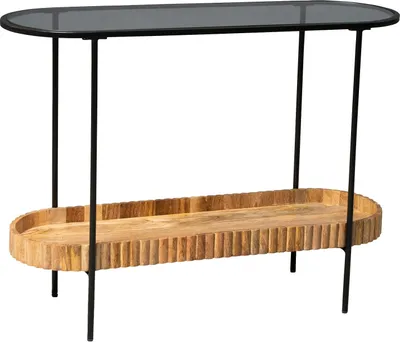 Produktbild von Konsolentisch - 107 x 78 cm - Braun - Schwarz - Glas - Mangoholz massiv - Metallgestell - mit Ablage