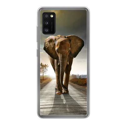 Produktbild von MuchoWow® Handyhülle Schutzhülle Hülle für Samsung Galaxy A41 Elefant - Straße - Tiere - Sonnenuntergang - Landschaft Silikon Softcase Handy Hülle - Mobiltelefon