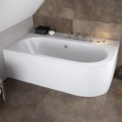 Image de Baignoire d'angle 150x75 gauche avec tablier acrylique, bonde & pieds S | Set complet 4en1 baignoire acrylique originale siphon | BADLAND AVITA