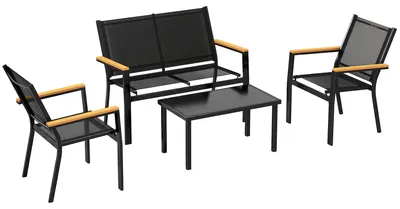 Obrázek produktu pro Sada zahradního nábytku pro 4 osoby – sofa, židle a stůl | Barva: černá | Rozměry: 110 x 63,5 x 84 cm